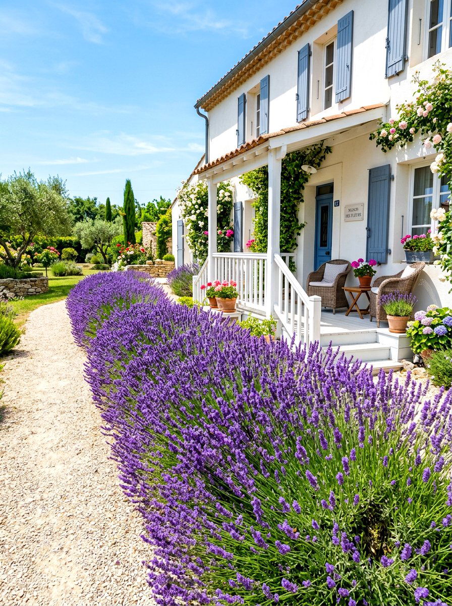 Lavender border for house front - 30 foundation landscaping ideas
