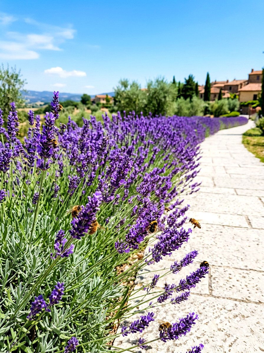 Lavender border for sidewalk - 30 sidewalk garden ideas