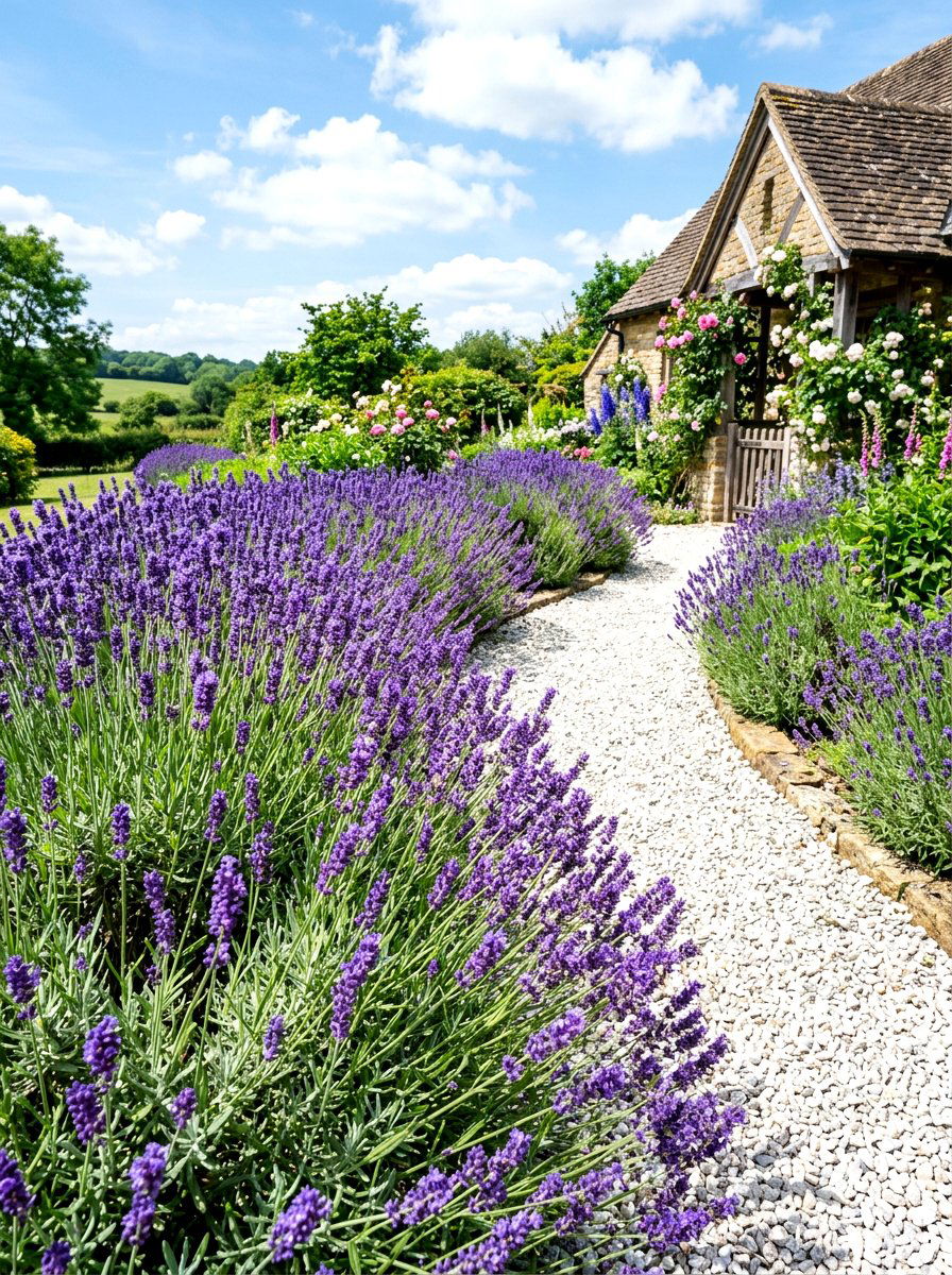 Lavender border garden - 30 summer bloom garden ideas