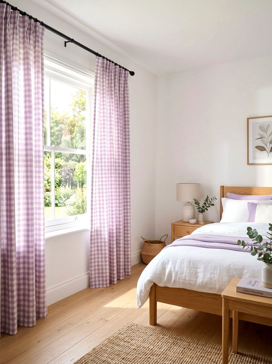 Lavender checkered curtains - 30 bright checkerboard decor ideas