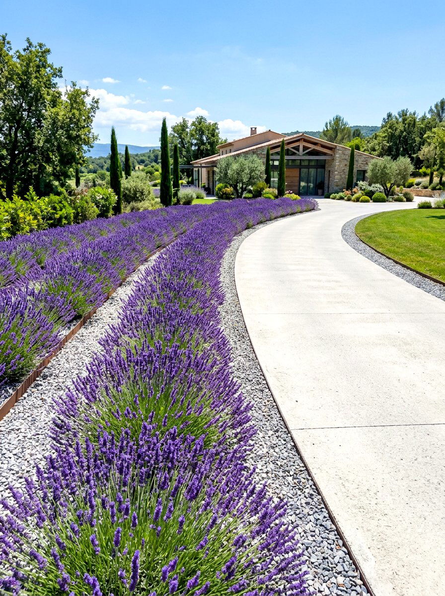 Lavender driveway garden - 30 driveway side garden ideas