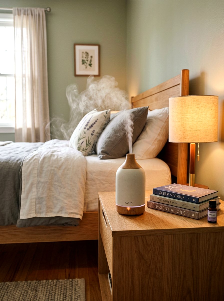 Lavender essential oil diffuser - 30 calm sensory bedroom decor ideas