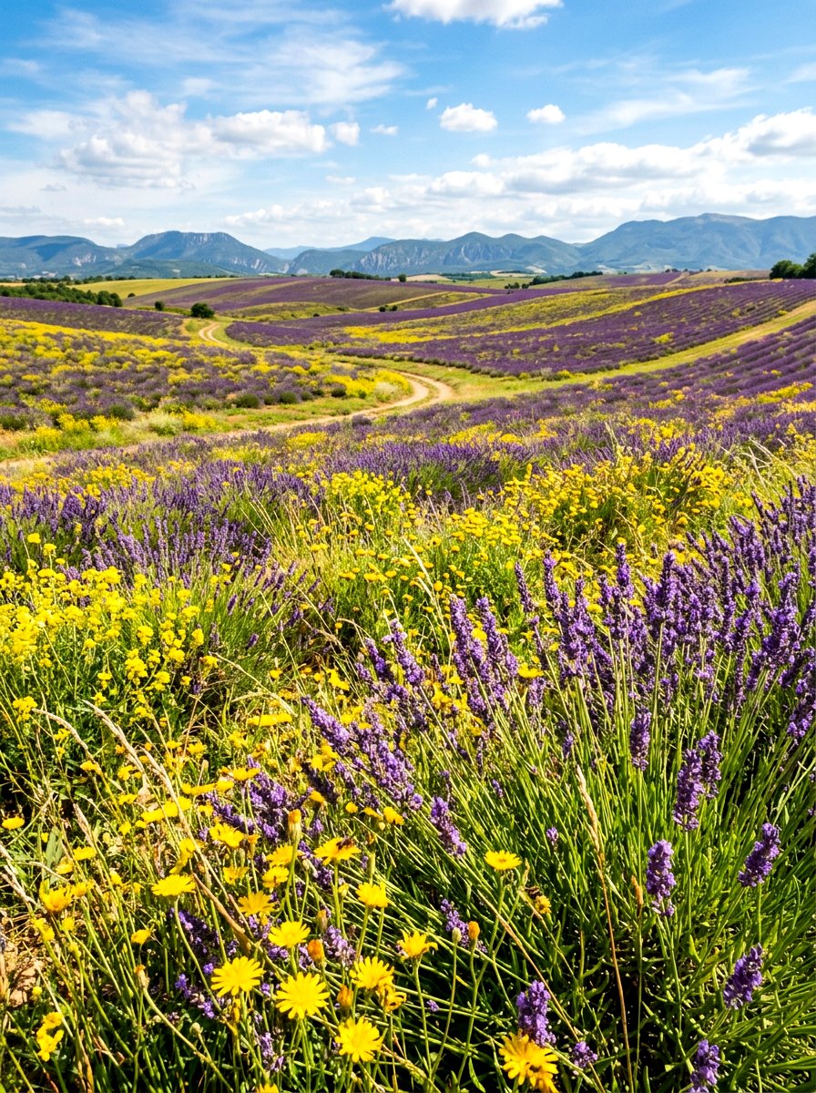 Lavender field landscape with wildflowers - 30 lavender garden ideas