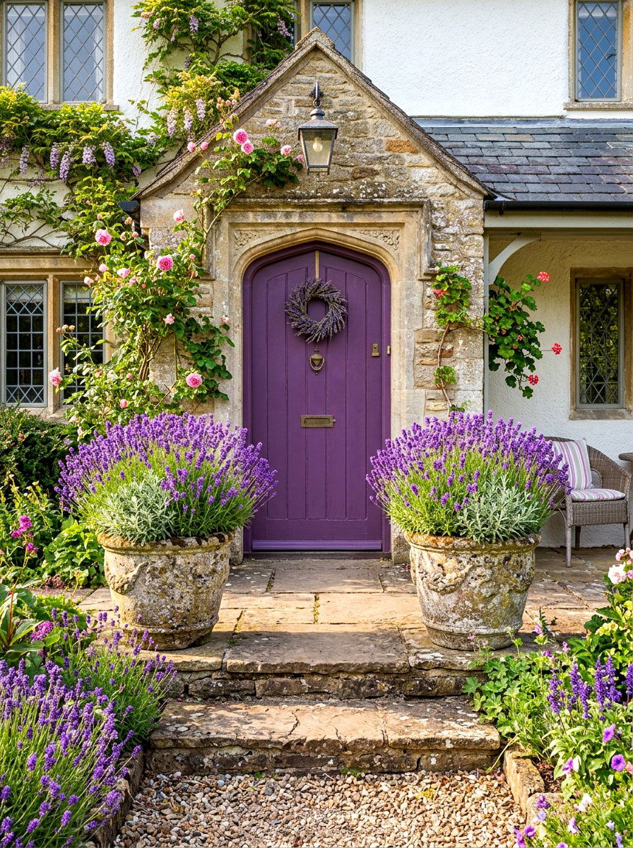Lavender filled front porch pots - 30 front porch planter ideas