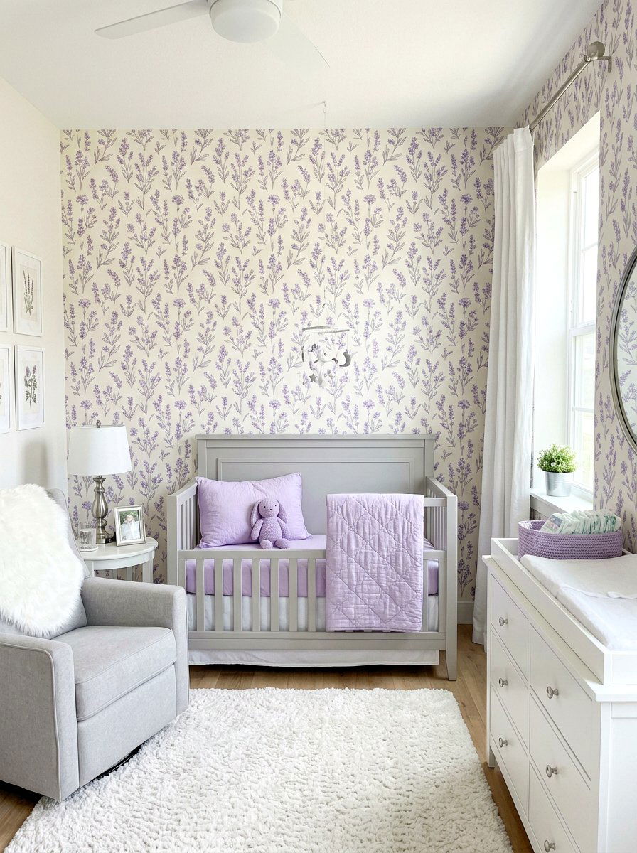 Lavender floral nursery wallpaper - 30 floral nursery wallpaper ideas