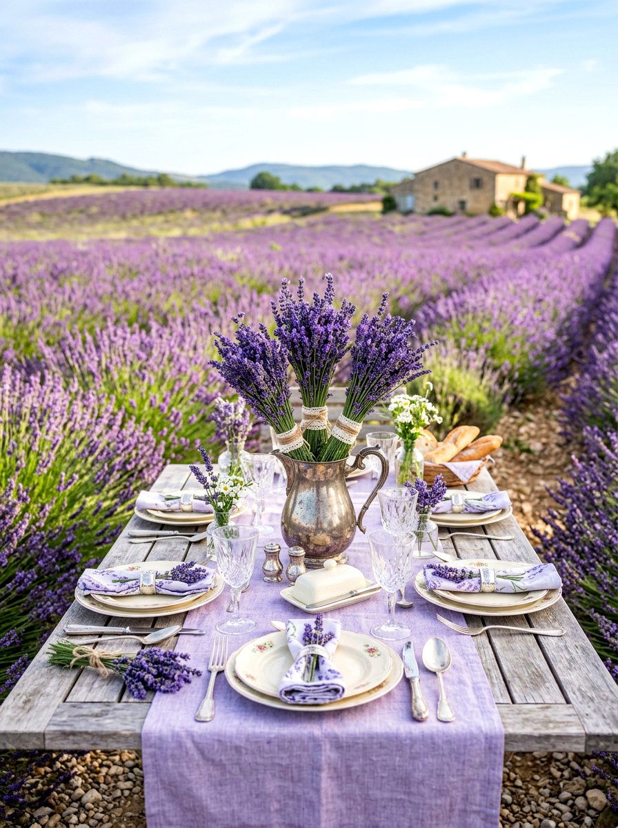 Lavender garden table decor - 30 summer patio tablescape ideas