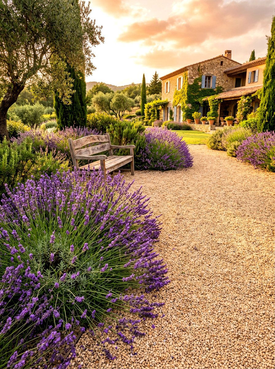Lavender gravel path border - 30 lavender border ideas