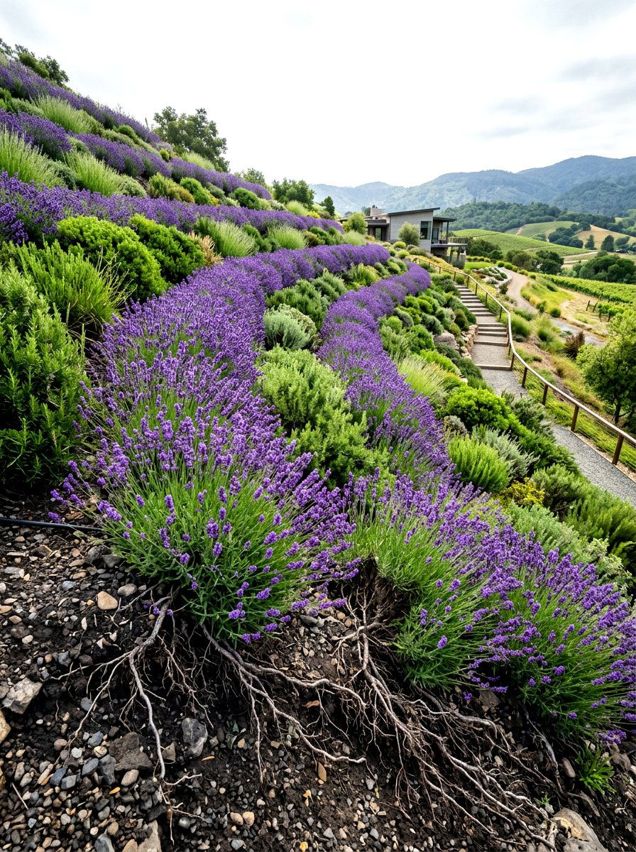 Lavender hillside for erosion control - 30 lavender garden ideas