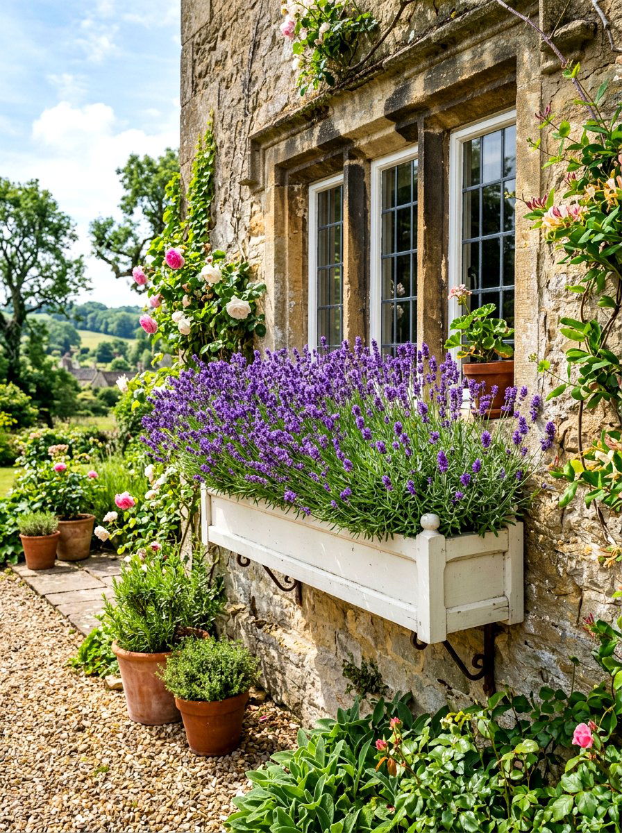 Lavender in window box display - 30 lavender garden ideas