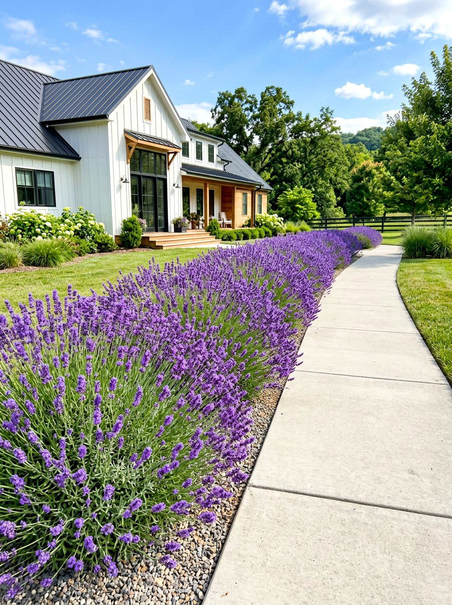 Lavender path border - 30 small front garden border ideas