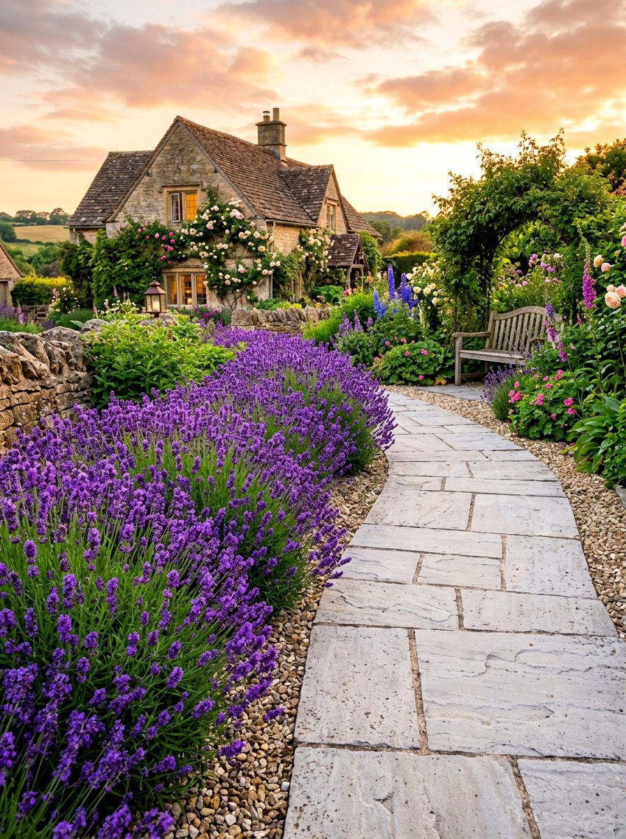 Lavender patio edging - 30 herb patio border ideas