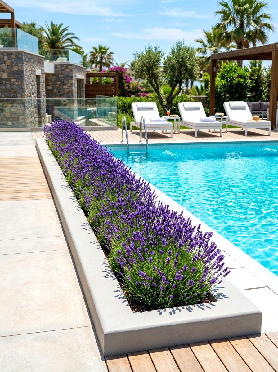 Lavender pool side planting - 30 lavender border ideas