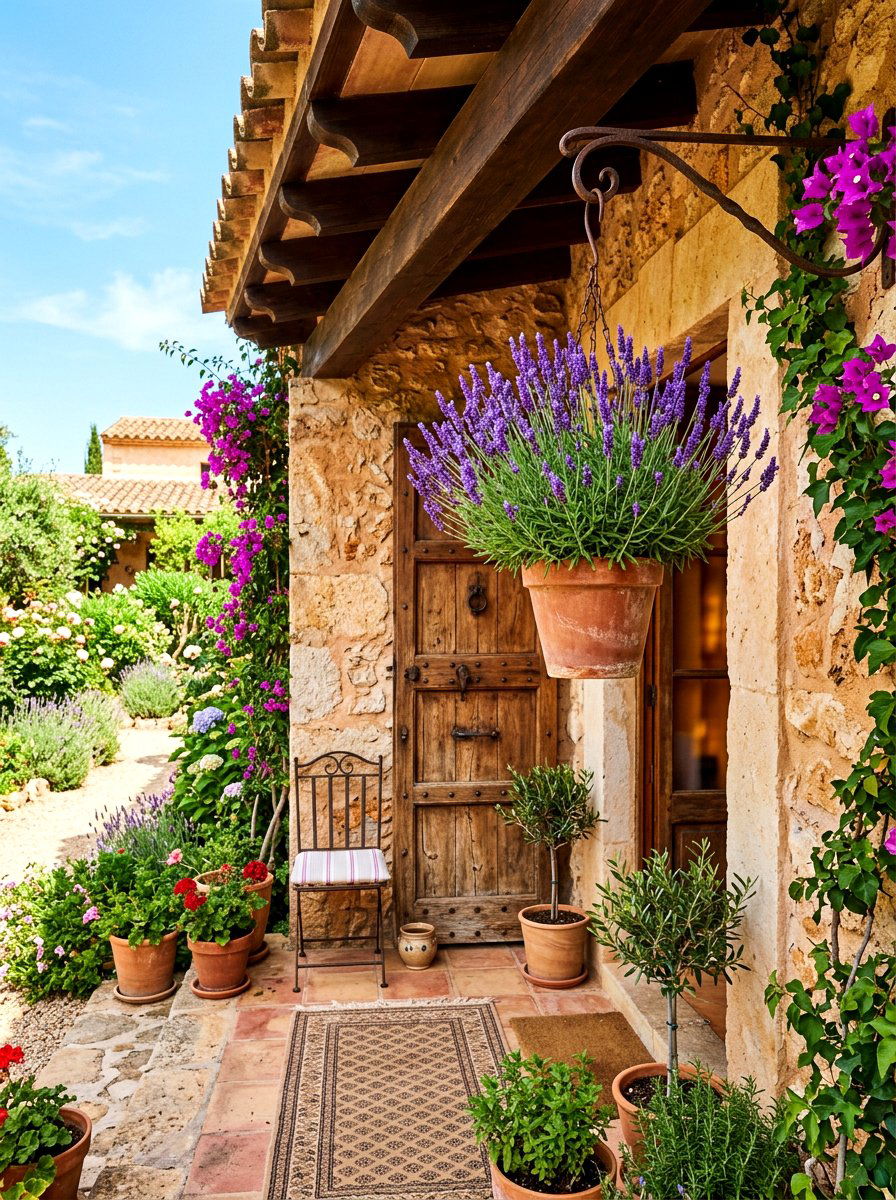 Lavender porch basket - 30 porch floral basket ideas