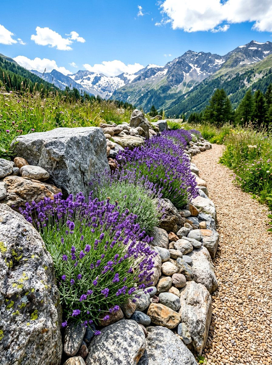 Lavender rock garden edge - 30 lavender border ideas