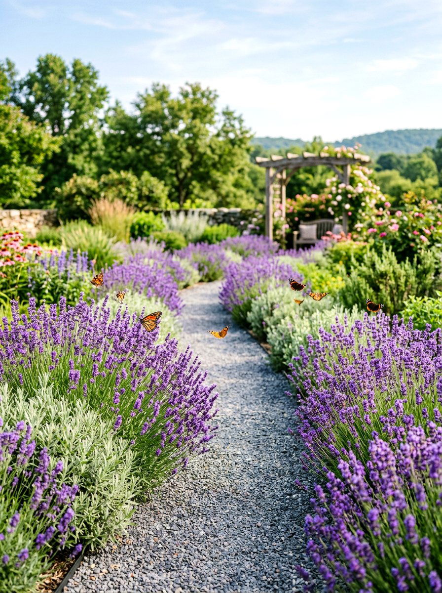 Lavender sensory garden path - 30 lavender border ideas
