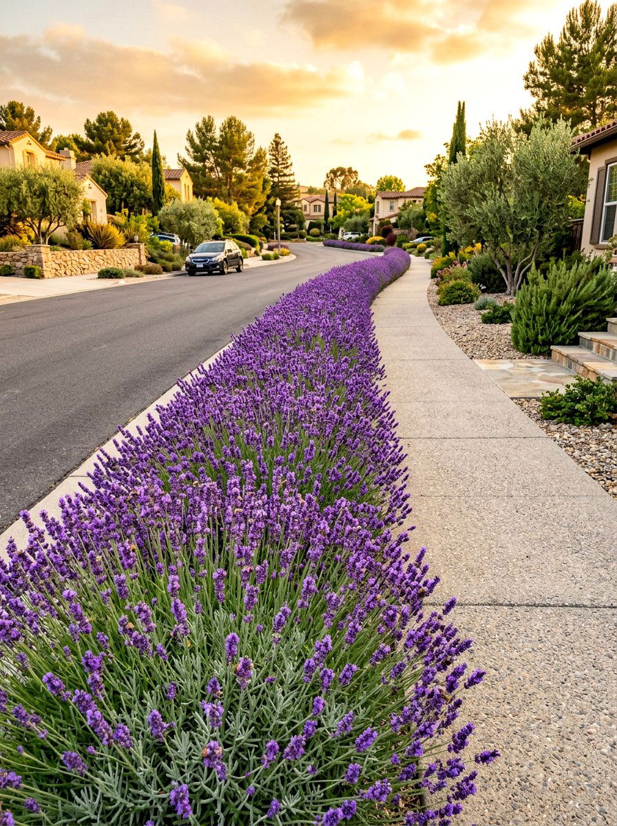 Lavender sidewalk strip - 30 curbside planting strip ideas