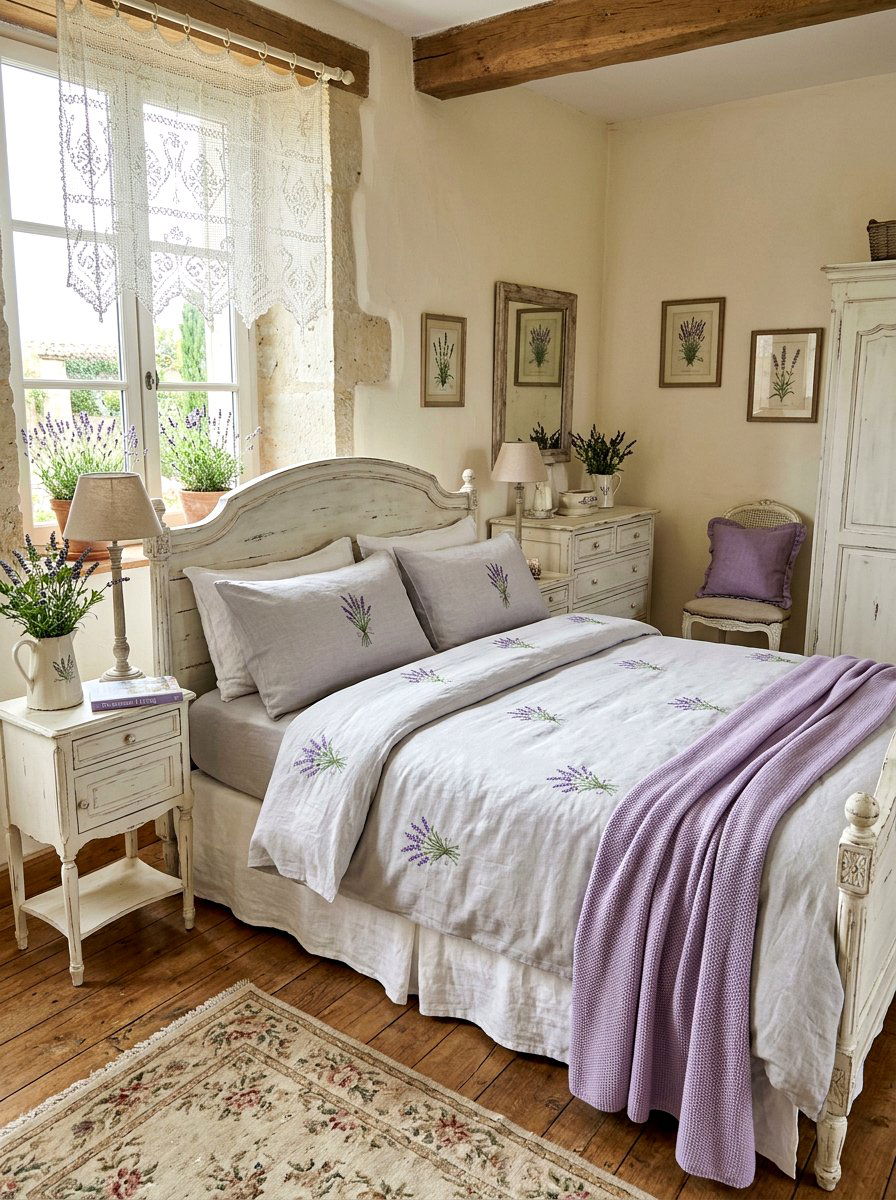 Lavender sprig bedding - 30 embroidered bedding ideas
