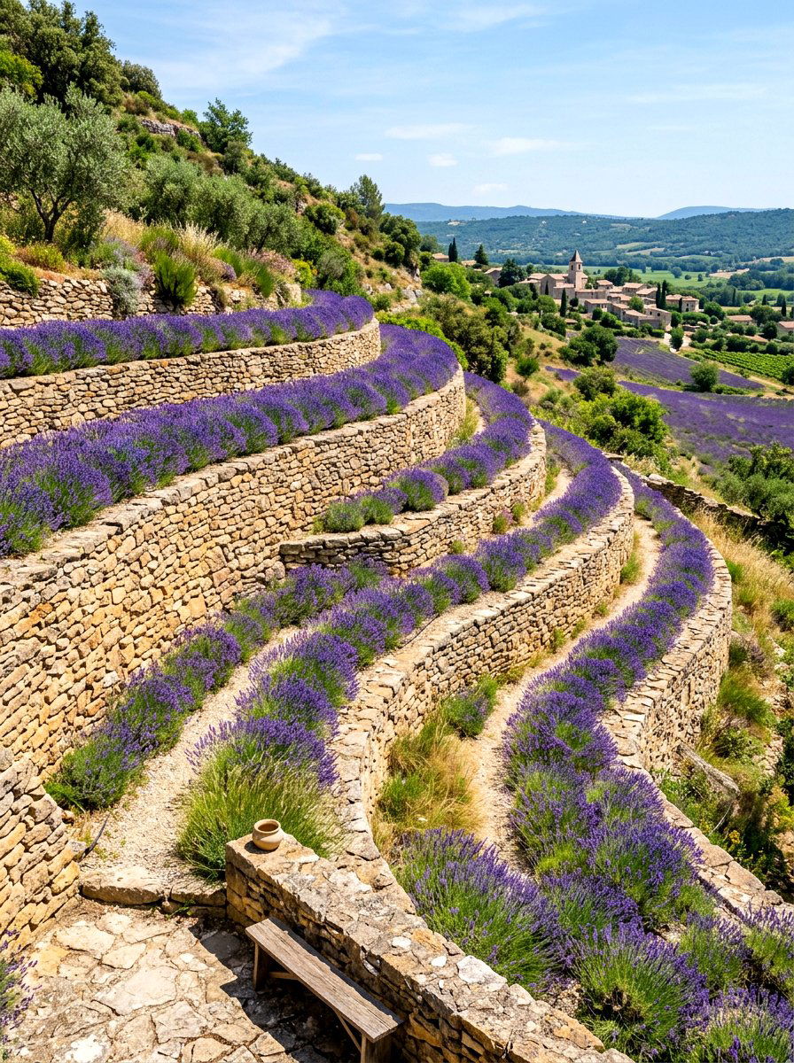 Lavender tiered garden wall - 30 lavender border ideas
