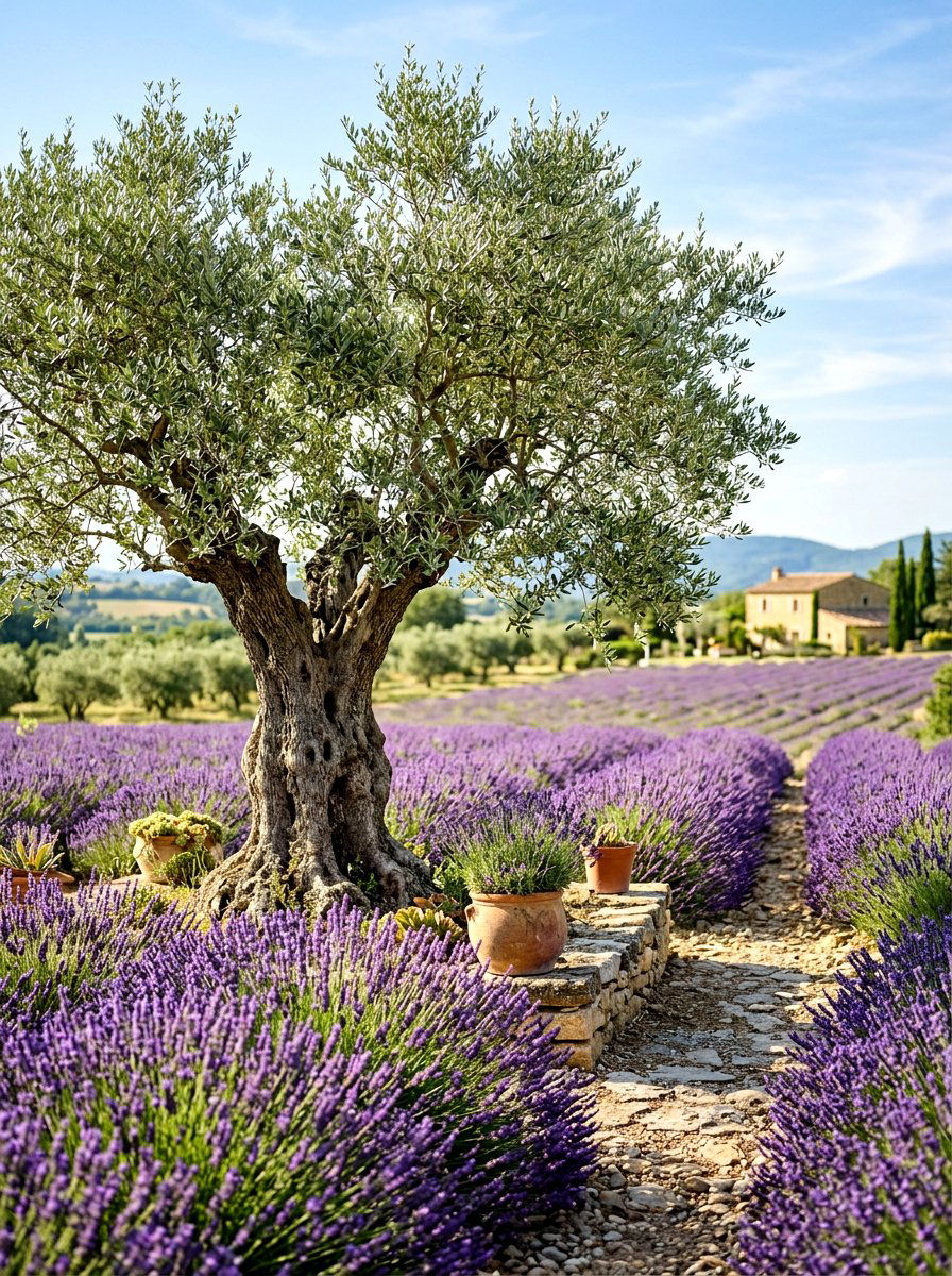 Lavender under olive tree - 30 lavender garden ideas