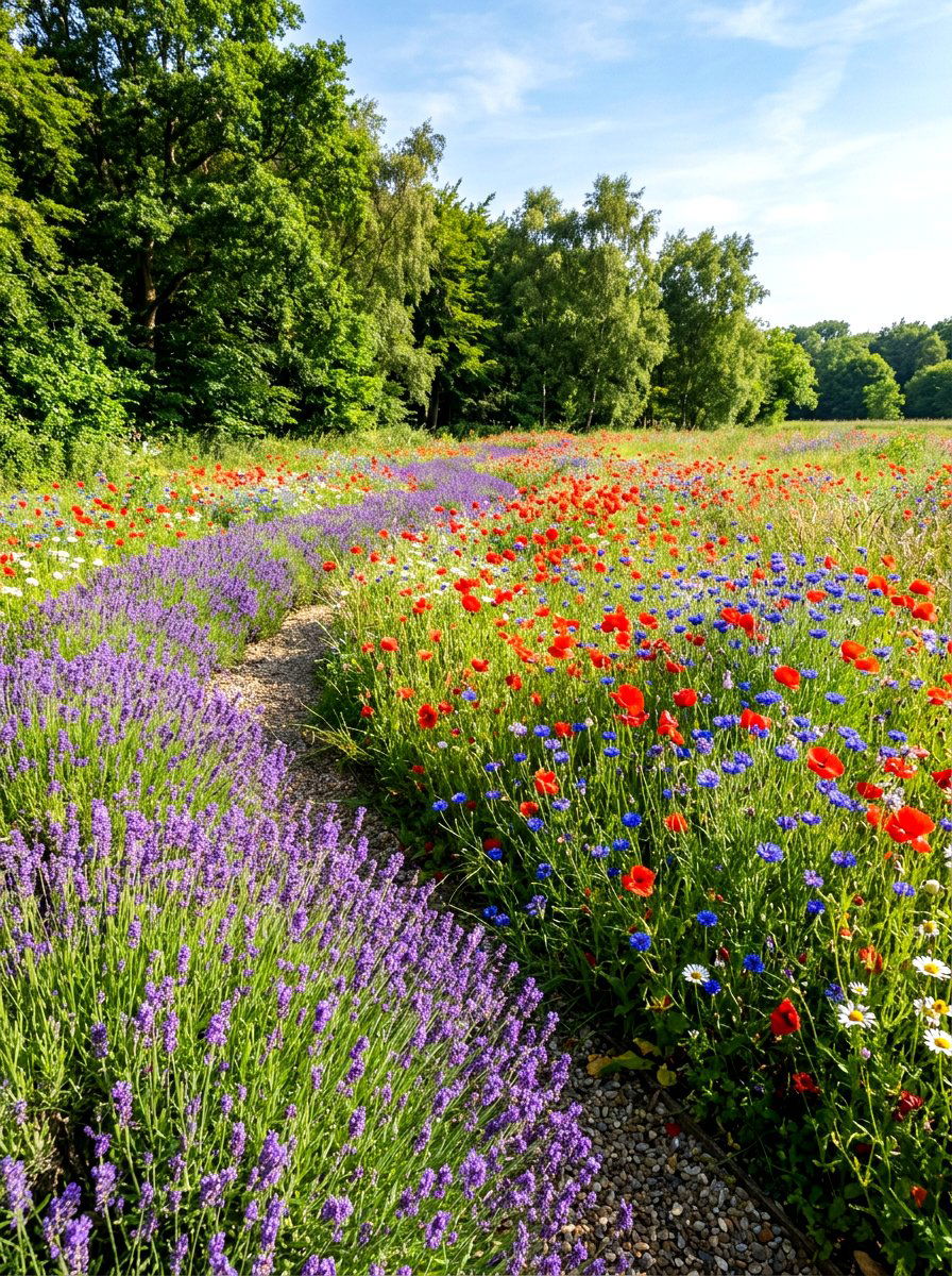 Lavender wildflower garden transition - 30 lavender border ideas
