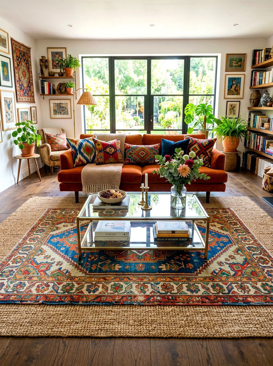 Layered Area Rugs - 30 anti minimal living room ideas