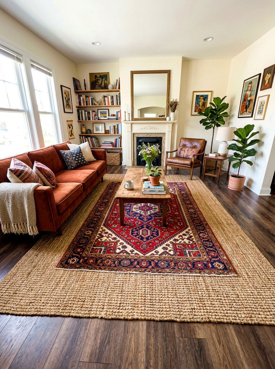 Layered Area Rugs - 30 collected apartment decor ideas