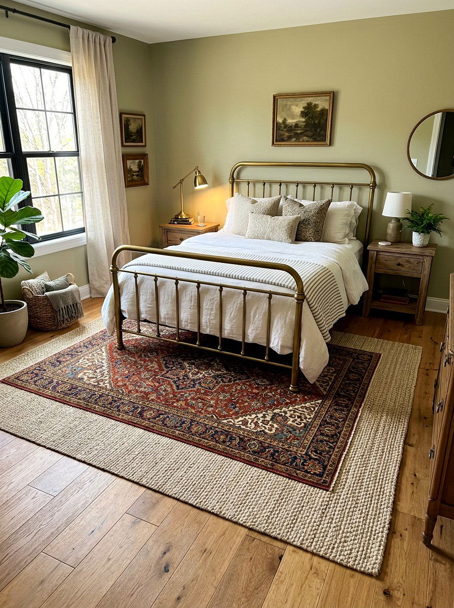 Layered Area Rugs - 30 cottage romantic bedroom ideas