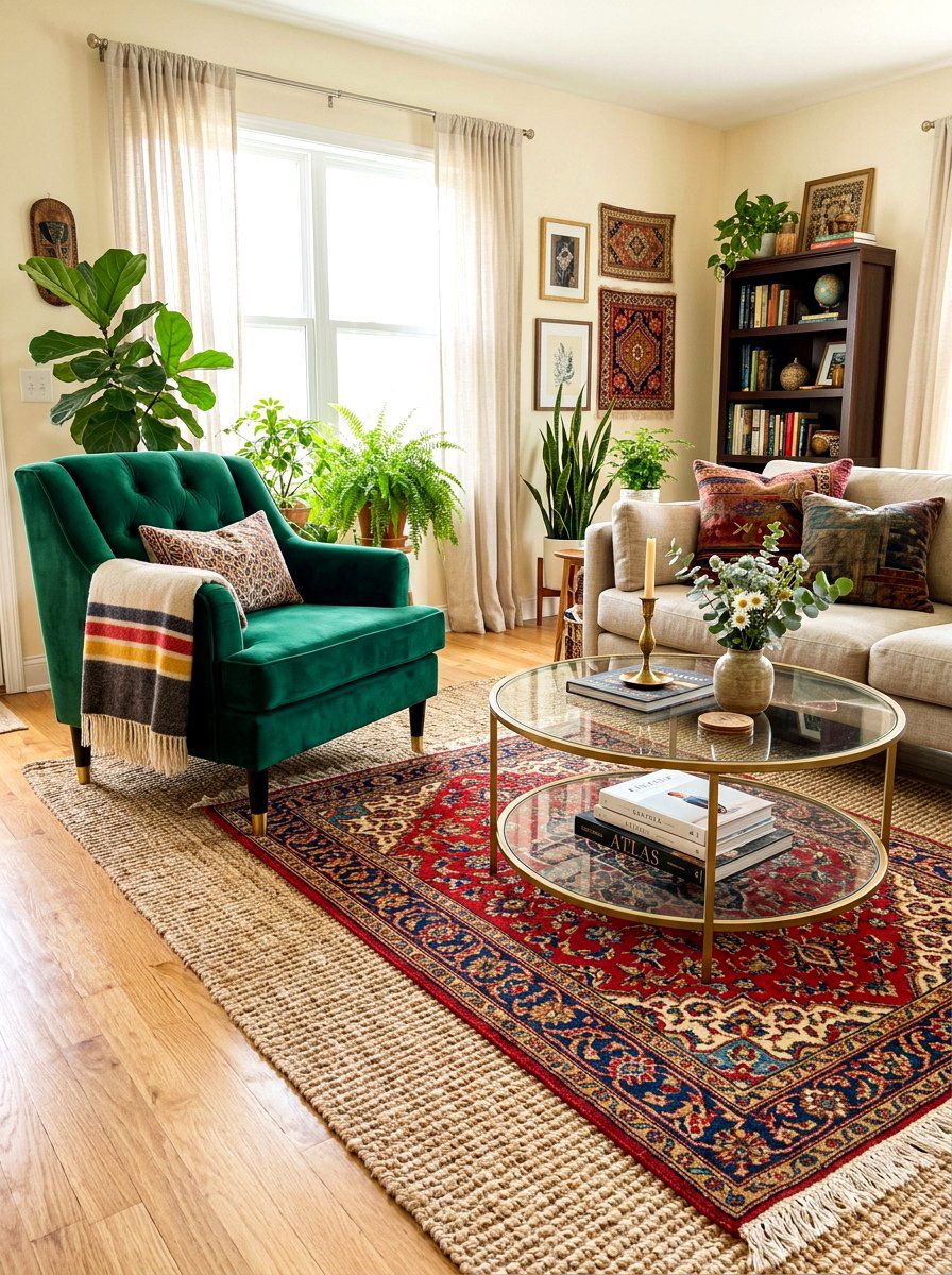 Layered Area Rugs - 30 playful maximalist living room ideas