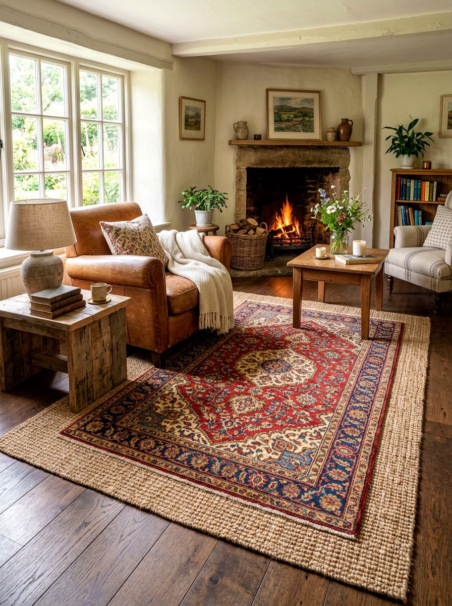 Layered Area Rugs - 30 cottage home decor ideas