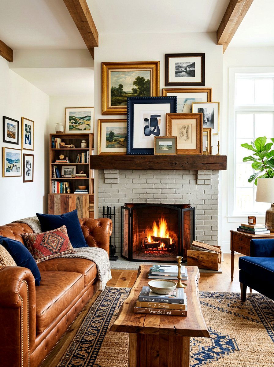 Layered Art Frames - 30 mantel shelf styling ideas