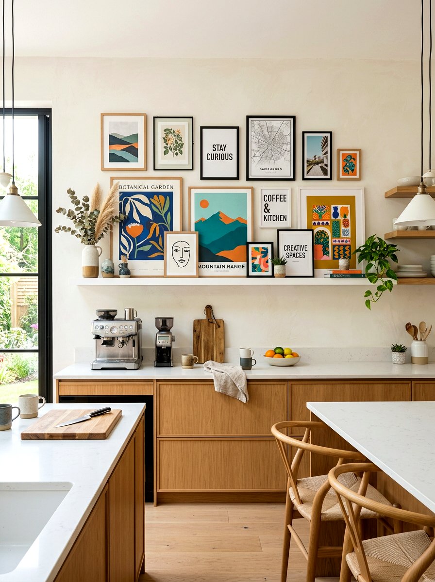 Layered Art Ledge - 30 kitchen wall decor ideas