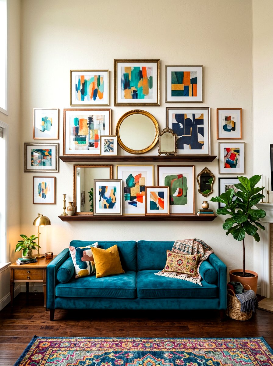 Layered Art Ledge - 30 gallery ledge wall ideas