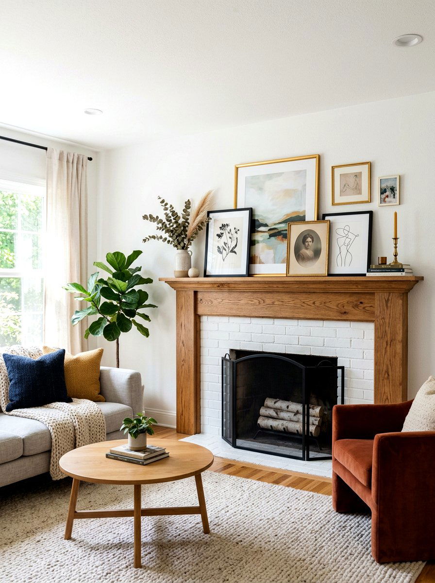 Layered Artwork Mantel - 30 traditional fireplace mantel ideas