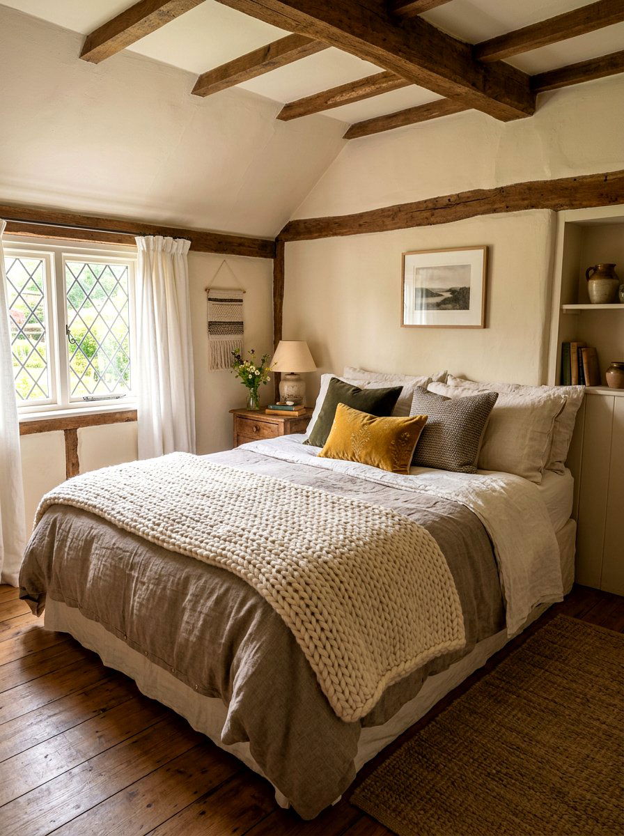 Layered Bedding Textures - 30 tiny cottage bedroom ideas