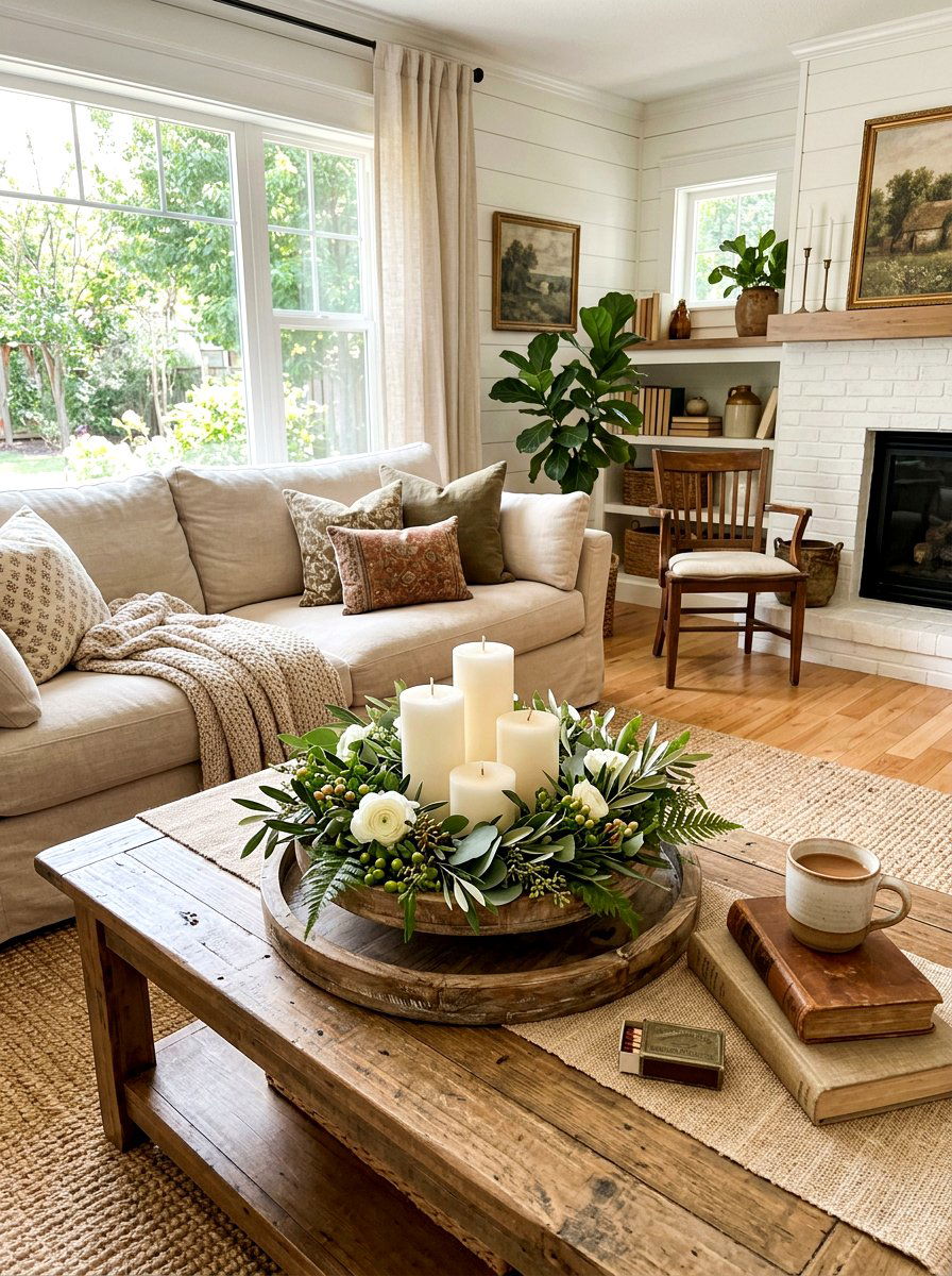 Layered Candle Tray - 30 no overhead light living room ideas
