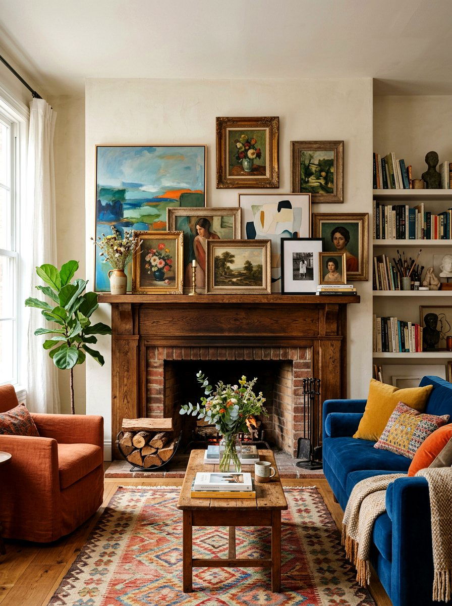 Layered Canvas Art - 30 fireplace mantel ideas