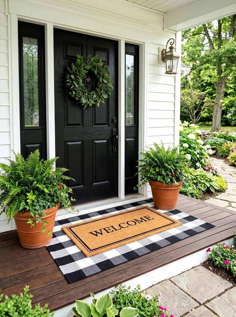 Layered Door Mat - 30 farmhouse porch decor ideas
