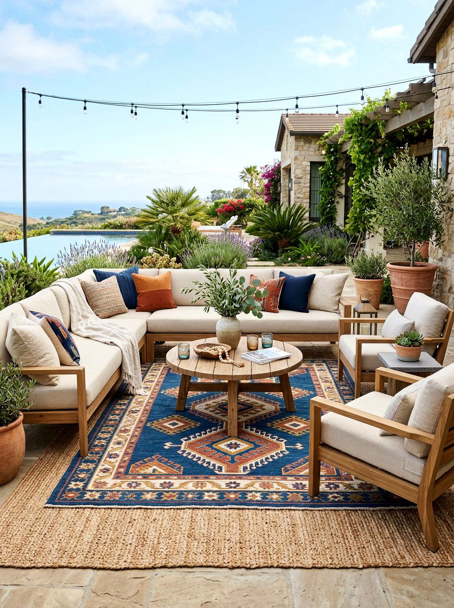 Layered Double Outdoor Rug - 30 patio rug ideas
