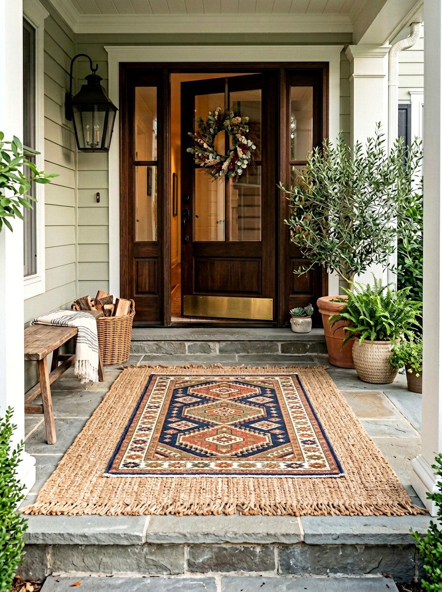 Layered Entryway Outdoor Rugs - 30 small front porch ideas
