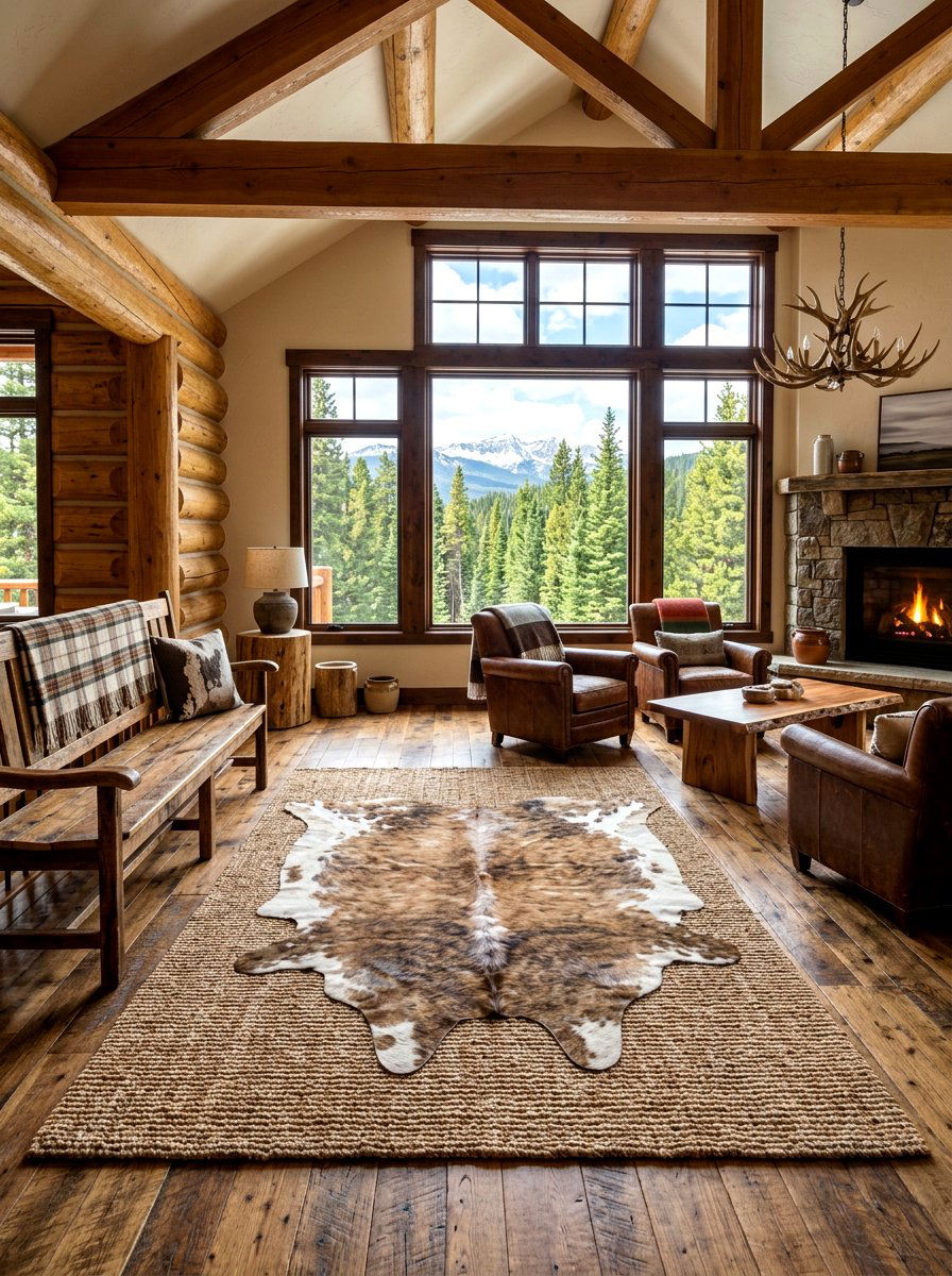 Layered Faux Cowhide Rug - 30 statement rug ideas