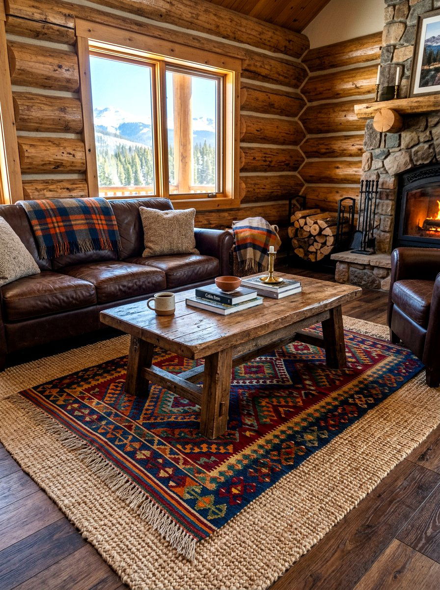 Layered Floor Rugs - 30 lodge decor ideas