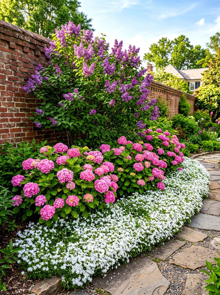 Layered Flowering Shrub Borders - 30 foundation flower bed ideas
