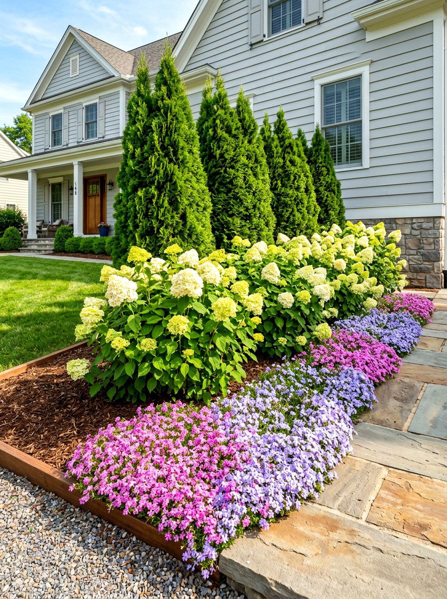 Layered Foundation Planting - 30 front porch flower bed ideas