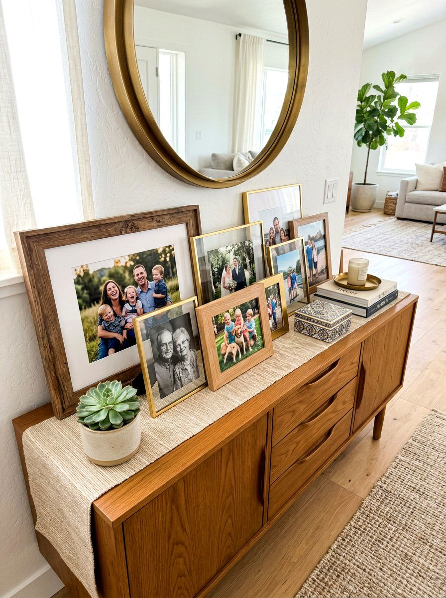 Layered Frames On Console - 30 console table decor ideas