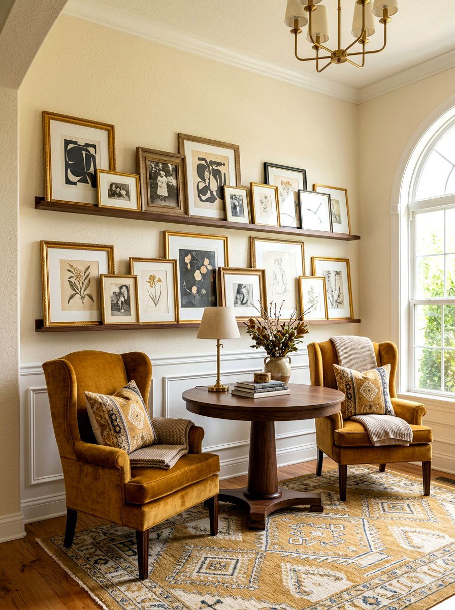 Layered Frames On Wall Ledge - 30 dining room picture ledge ideas