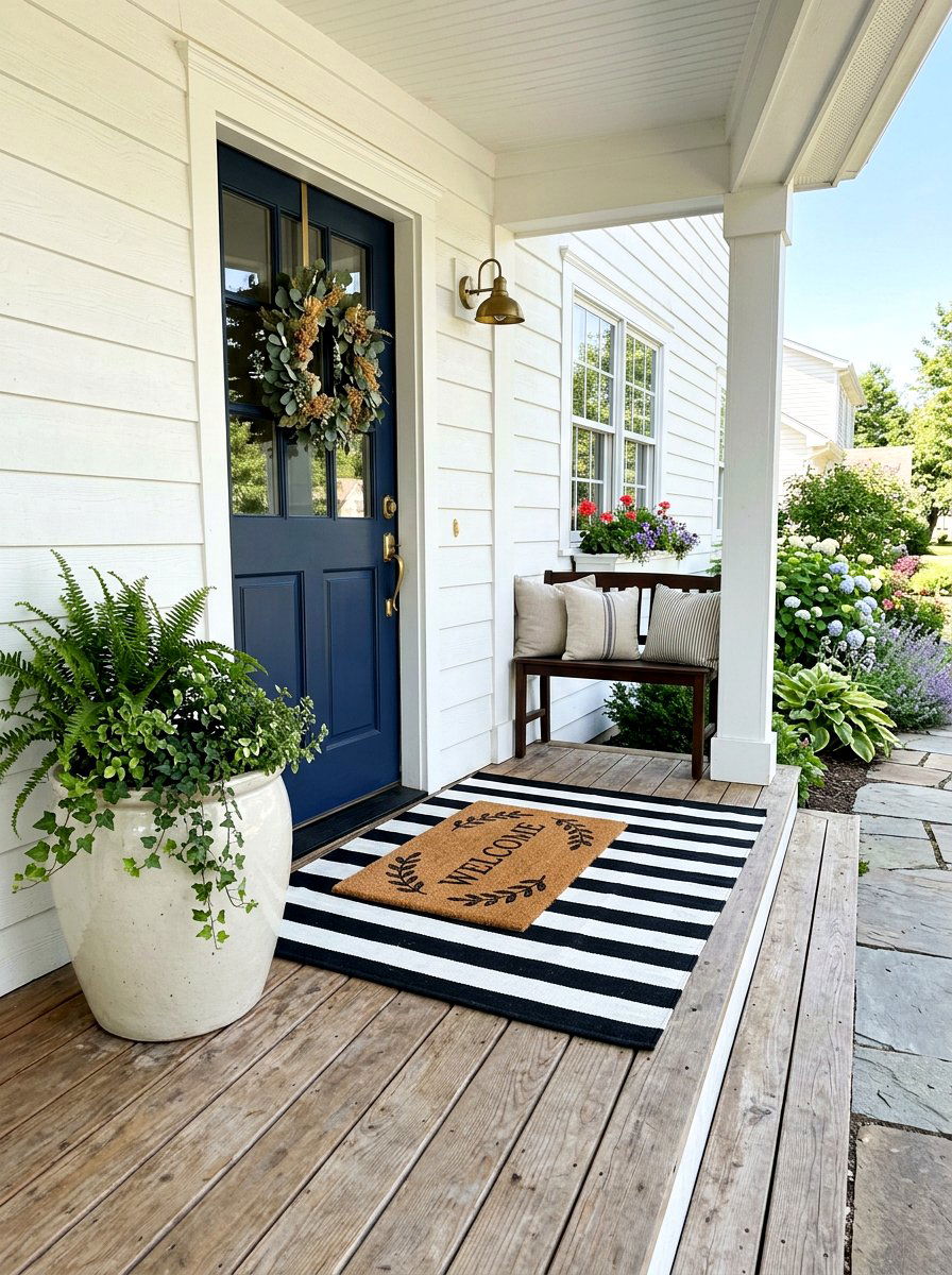Layered Front Doormat - 30 front porch spring refresh ideas