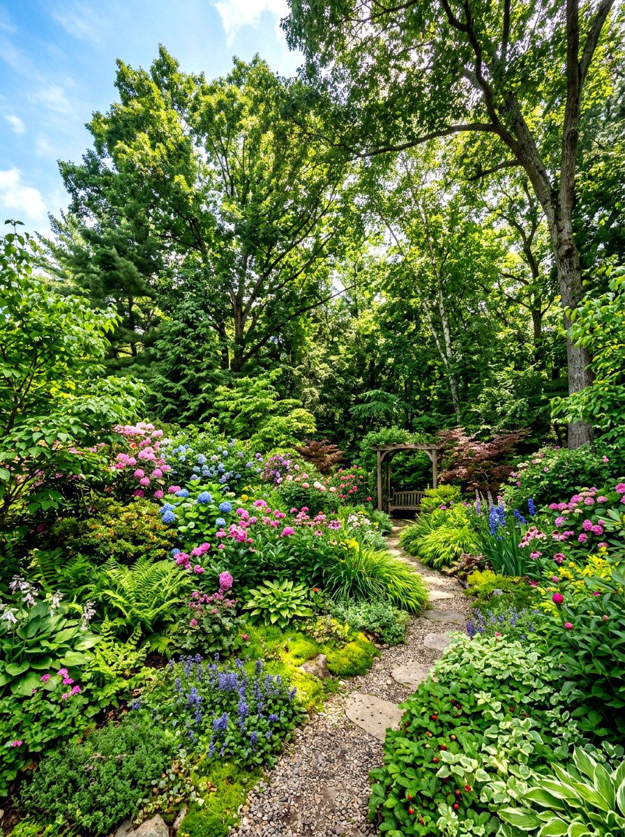 Layered Garden Landscape - 30 woodland backyard landscaping ideas