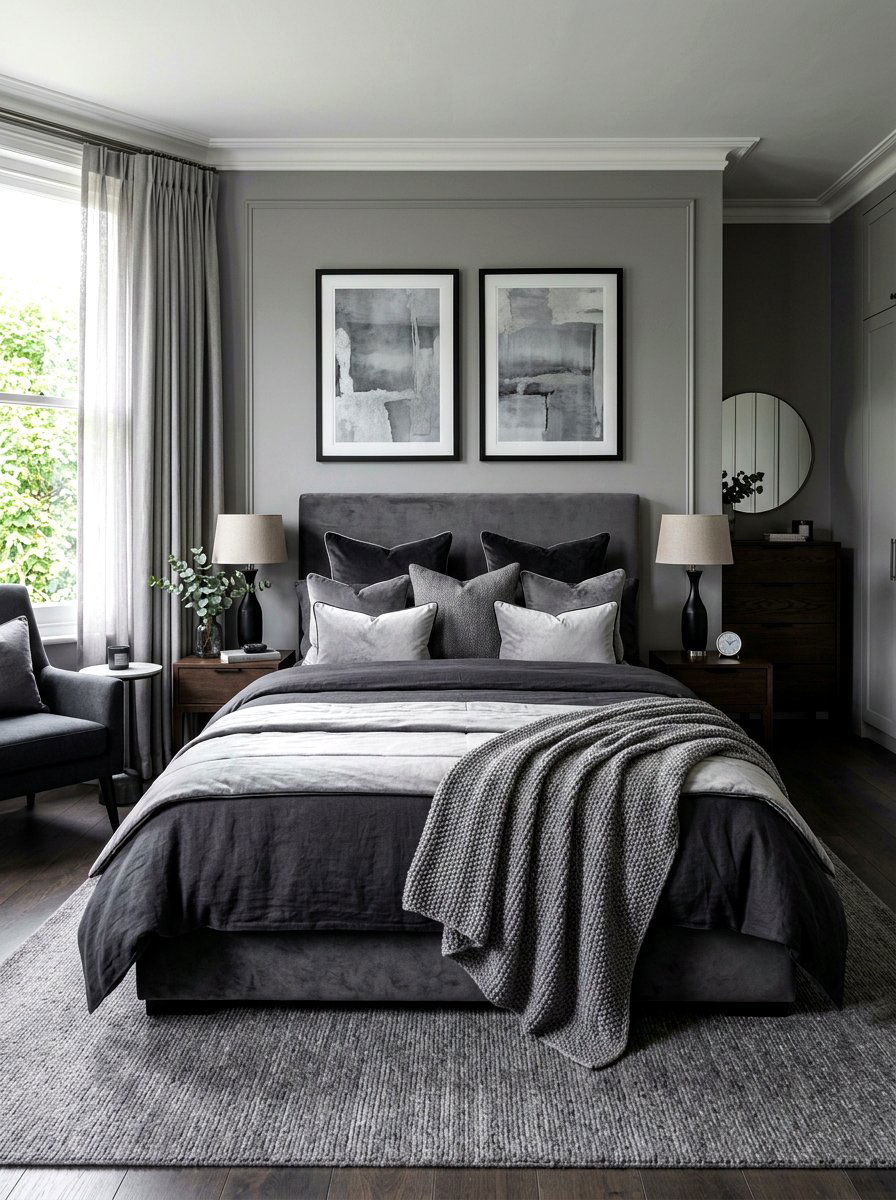 Layered Gray Bedroom - 30 layered bed styling ideas