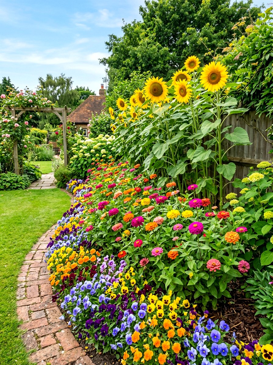 Layered Height Flower Border - 30 cottage border backyard ideas