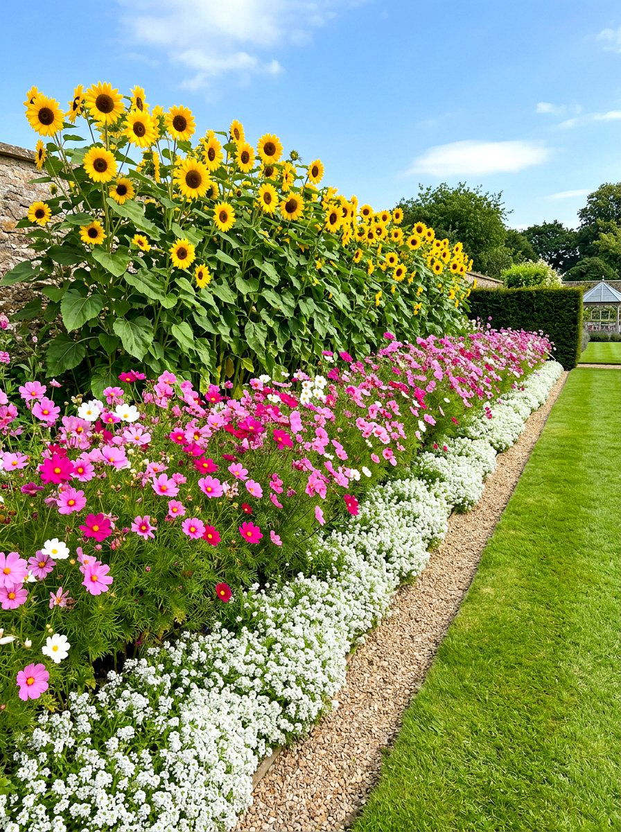 Layered Height Flower Border - 30 summer annual border ideas